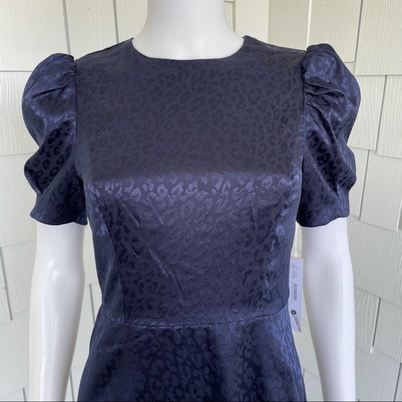 AQUA for BLOOMINGDALE'S Women's Navy Tonal Leopard Print Short Sleeve Dress sz S - Picture 3 of 6